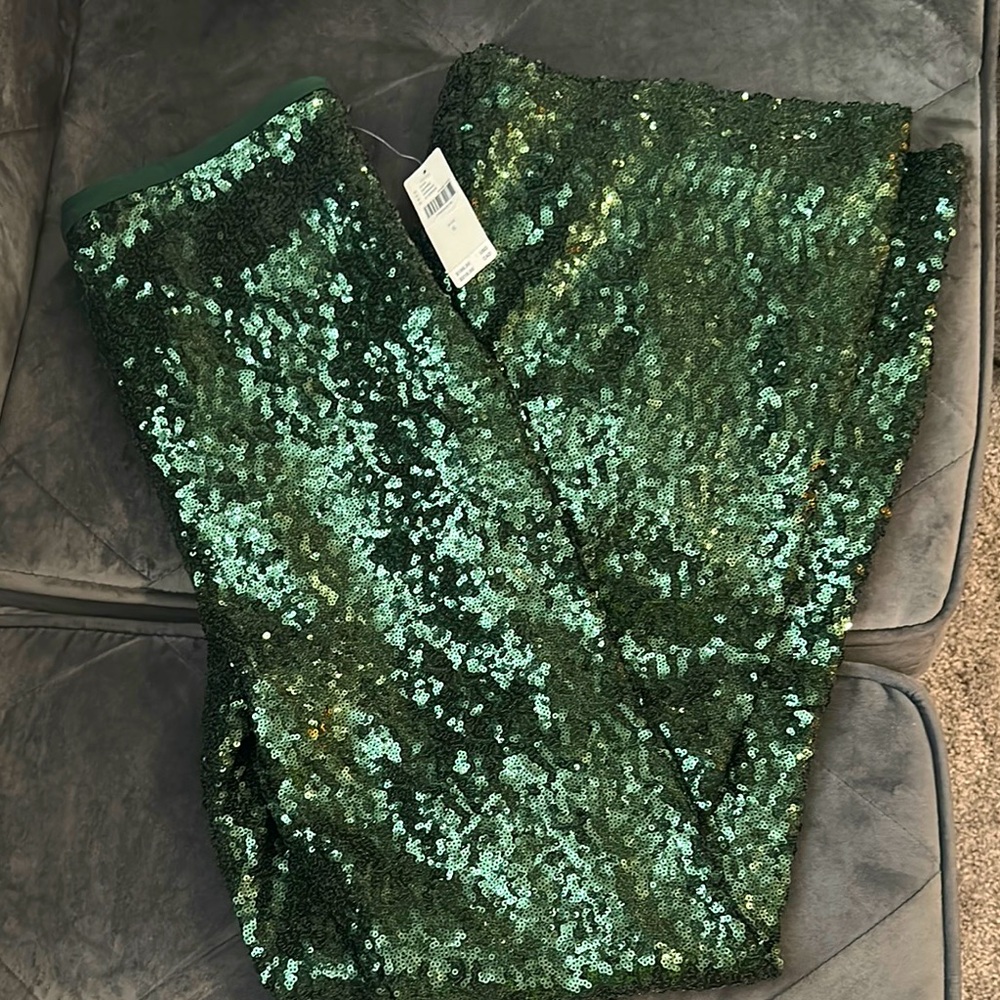 Anthropologie Green Sequin Pants